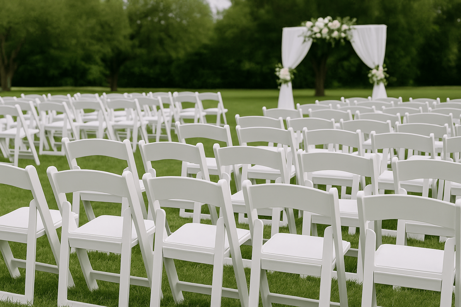 White Resin Garden Chairs for Outdoor Wedding Event Rental Central Florida
